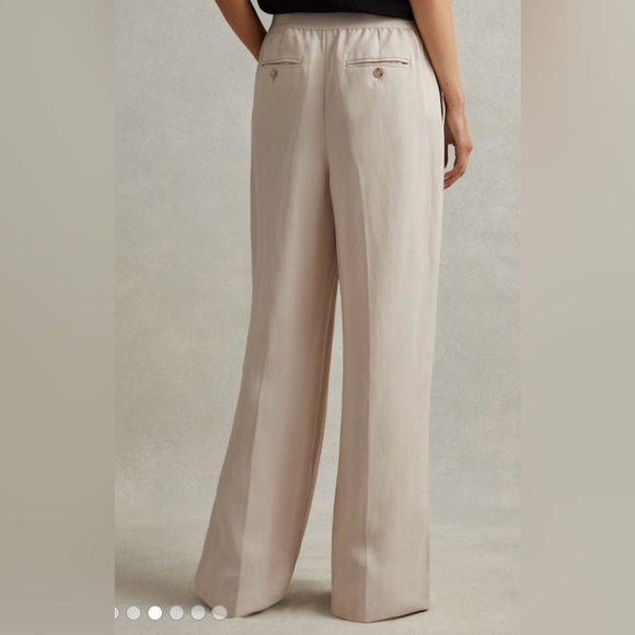 Reiss Pants - Reiss Vera Wide Leg Trousers Oatmeal Linen Blend Size 8